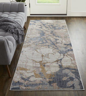 Feizy Rugs Laina Abstract Low Pile Rug - Modern Transitional Design For Living Rooms And Bedrooms, Easy Care Tan,Blue Polyester,Polypropylene Lai39g8fblumlti3e