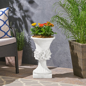 English Elm Mgo Handcrafted Urn Planter Pedestal Style Weather Resistant Patio Garden Accent 63410.00WHI