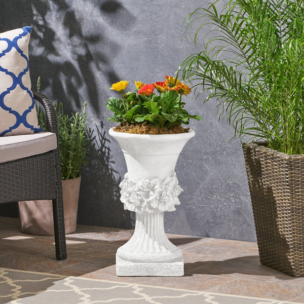 English Elm Mgo Handcrafted Urn Planter Pedestal Style Weather Resistant Patio Garden Accent 63410.00WHI