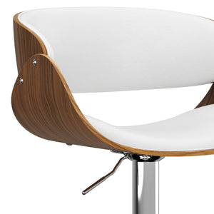 English Elm Amery Mid Century Modern Adjustable Swivel Bar Stool with Walnut Veneer Bentwood Frame & Gas Lift White B136P158315