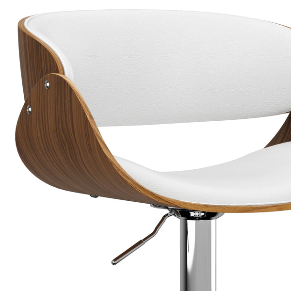 English Elm Amery Mid Century Modern Adjustable Swivel Bar Stool with Walnut Veneer Bentwood Frame & Gas Lift White B136P158315