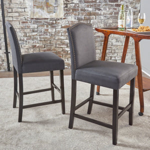English Elm Christopher Knight Home® - Set of 2 Upholstered Counter Height Barstools with Nailhead Trim, Plush Fabric Comfort & Sturdy Legs Grey 62369.00