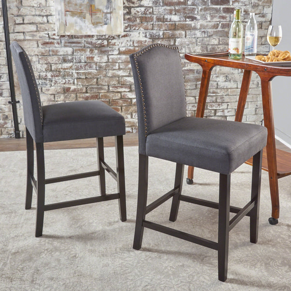 English Elm Christopher Knight Home® - Set of 2 Upholstered Counter Height Barstools with Nailhead Trim, Plush Fabric Comfort & Sturdy Legs Grey 62369.00