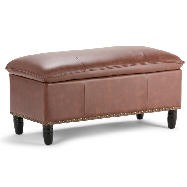 English Elm Emily Cognac Storage Ottoman with Pillow Top, Nailhead Trim & Hidden Interior Storage Bench 39" B136P158187