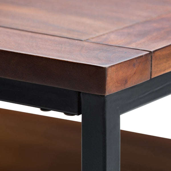 English Elm Skyler Square Coffee Table - Handcrafted Dark Cognac Brown With Industrial Metal Frame & Storage B136P158238-GIGA