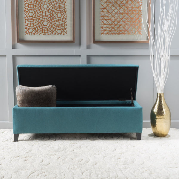 English Elm Ottoman Bench Seat with Lift Top Hidden Storage Polyester Upholstered Entryway Piece Teal 60159.00DTE