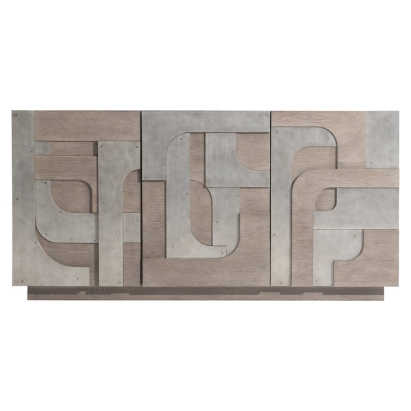 Bernhardt Bernhardt Azlin Buffet With Geometric Aluminum Overlays, Chai Oak & Steel Dust Accents, Push-Open Storage 328132