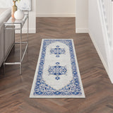 Nourison Whimsicle WHS03 Machine Made Power-loomed Ornamental Border Indoor Only Farmhouse Bohemian Rug Ivory Blue, Ivory Blue 100% Polypropylene 99446831194