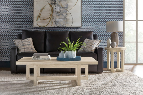 Hooker Furniture Commerce Acacia Modern Rectangle Cocktail Table With Sculptural Interlocking Base, Natural Finish 7228-80197-80