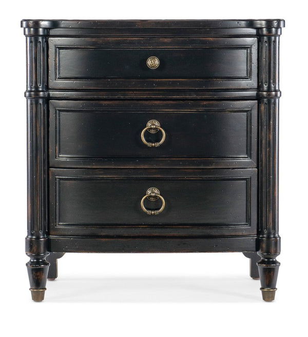 Hooker Furniture Charleston Maraschino Cherry Three-Drawer Nightstand With Soft-Close Drawers, Felt Liner, Usb Charging Black 6750-90015-97