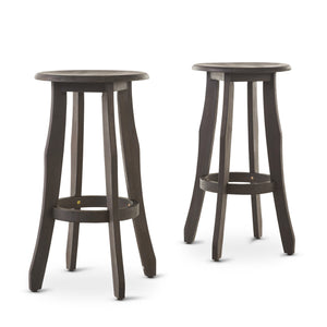 English Elm Christopher Knight Home® - PIKE Dark Gray Acacia Barstools Set of 2 — 30" Backless Outdoor Water-Resistant Contemporary Seats 60810.00