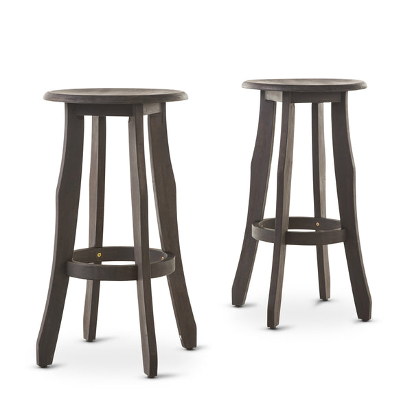 English Elm Christopher Knight Home® - PIKE Dark Gray Acacia Barstools Set of 2 — 30" Backless Outdoor Water-Resistant Contemporary Seats 60810.00