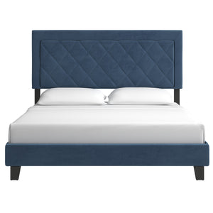 Homelegance By Top-Line Terrell Black Finish Frame with Velvet Fabric Platform Bed Blue Velvet