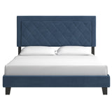 Homelegance By Top-Line Terrell Black Finish Frame with Velvet Fabric Platform Bed Blue Velvet