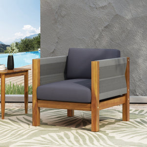 English Elm Christopher Knight Home® - LAUREL Club Chair Teak Acacia Wood with Handwoven Rattan Rope, Water-Resistant Cushions, Modern Outdoor Flair 65439.00GRY