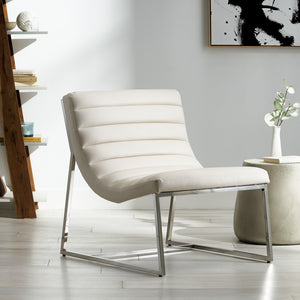 English Elm Christopher Knight Home® - WILMOUTH Parisian White Leather Sofa Chair with Chrome Steel Legs, Curved Back Accent Seating Elegance 53275.00