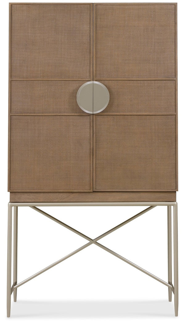 Hooker Furniture Sonnet Wren Oak Storage Cabinet With Cane Doors, Soft-Close Hardware, Slim Metal Base For Stylish Organization 6072-10309-85
