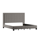 Homelegance By Top-Line Sinead Square Button-Tufted Upholstered Bed Grey Linen