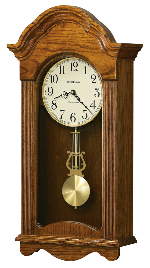 Hekman Furniture 625467 Howard Miller Jayla Wooden Wall Clock - Elegant Legacy Oak Finish With Chiming Pendulum Legacy Oak Jayla Wall Clock 625467