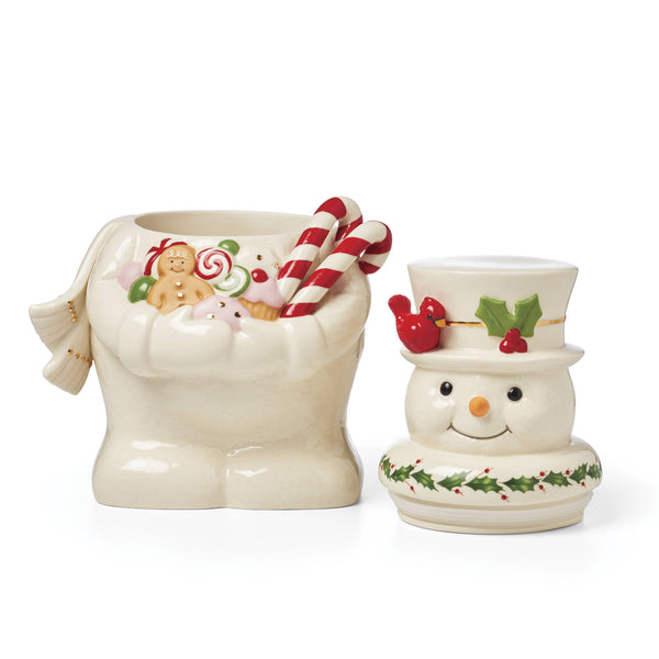 Lenox Happy Holly Days Snowman Cookie Jar Ivory, IVORY PORCELAIN 896362