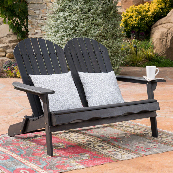English Elm Christopher Knight Home® - MALIBU Acacia Wood Adirondack Loveseat with Slatted Back for Patio, Durable Weather-Resistant Comfort and Style DARK GREY 46 L x 24 W x 11.75 H 61679.00DGRY
