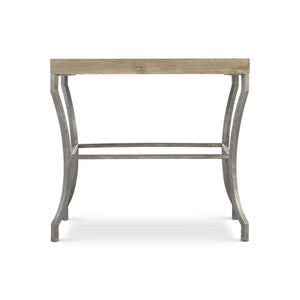 Bernhardt Bernhardt Wire-Brushed Oak Tribeca Side Table With Sculptural Steel Legs, Textured Barlow Finish, Adjustable Glides — Casual-Transitional Accent Piece 333121