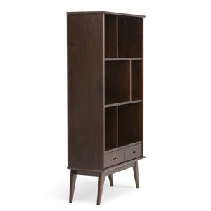 English Elm Draper Mid-Century Wide Bookcase & Storage Unit - Stylish Solid Rubberwood In Medium Auburn Brown B136P158159