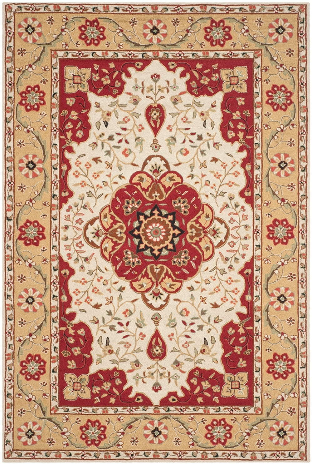 Safavieh Bridgport Easy Care Hand Hooked Polypropylene Rug Creme / Red EZC757F-3