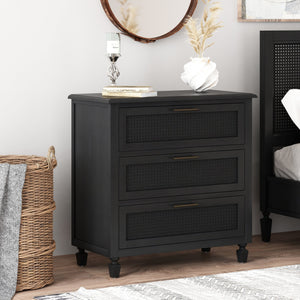 English Elm Christopher Knight Home® - 3 DRAWER DRESSER Dark Grey Acacia Wood with Cane Webbing Accents, 3-Drawer Storage Chest, 36"W x 36"H 71932.00DGRY