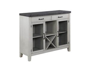 English Elm Steve Silver - Hyland Acacia Server in Dark Gray — Chevron Veneer Top, Wine Rack, Glass Doors, Felt Drawers, 54.7" B081P157395