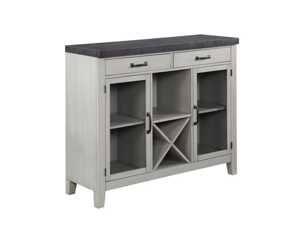 English Elm Steve Silver - Hyland Acacia Server in Dark Gray — Chevron Veneer Top, Wine Rack, Glass Doors, Felt Drawers, 54.7" B081P157395