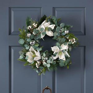 Christopher Knight Home® - Noble House - Mariette 21.75" Eucalyptus and Pine Artificial Wreath with Magnolias, Green and White