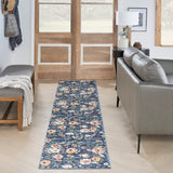 Nourison Washables NWB01 Machine Made Power-loomed Borderless Design Indoor Only Vintage Farmhouse Rug Navy Multicolor, Navy Multicolor Front Base, 85% Polyester,9% Cotton,6% Other Fibers 99446912183