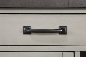 English Elm Steve Silver - Hyland Acacia Server in Dark Gray — Chevron Veneer Top, Wine Rack, Glass Doors, Felt Drawers, 54.7" B081P157395