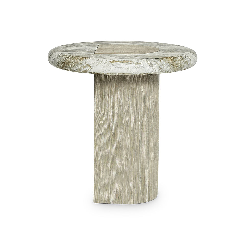 Bernhardt Bernhardt Arcadia Rustic-Modern Accent Table With Faux Stone Top, Sculptural Oak Base, 20" Square 334111
