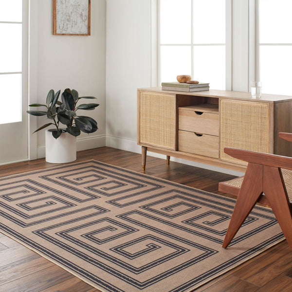 Livabliss Ez Jute Flatweave Recycled Fabric Bohemian Global Accent Rug for Entryways and Small Spaces Light Brown, Bl 5' x 8' EZT2307-58