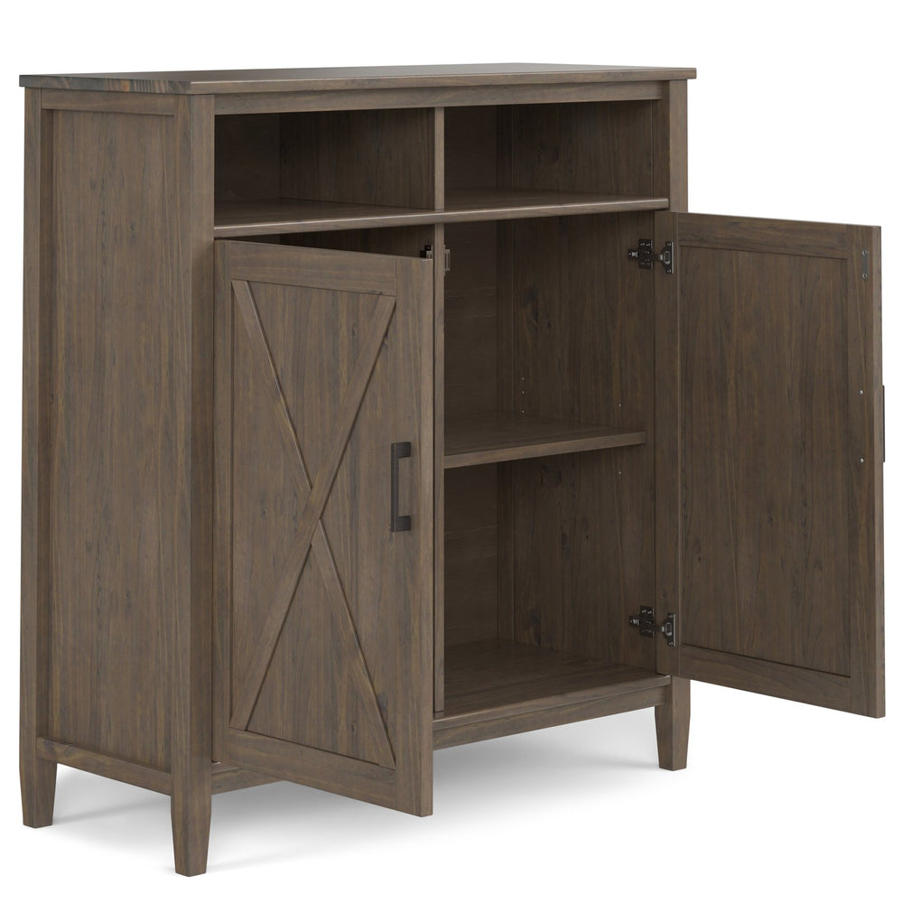 English Elm Ela Medium Storage Cabinet Smoky Brown — Handcrafted Solid Wood TV Stand with Adjustable Shelves & Cord Management B136P158605
