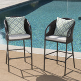 Christopher Knight Home® Outdoor Wicker Barstool Set with Ergonomic Backrests & Water-Resistant Cushions - Set of 2 or 4