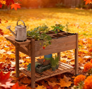 English Elm Planter Box Elevated Fir Wood Garden Bed with 8 Compartments and Lockable Wheels T3971P422736