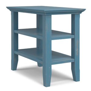 English Elm Acadian Solid Pine Narrow Side Table with Open Shelves in Coastal Blue Farmhouse Finish B136P419854
