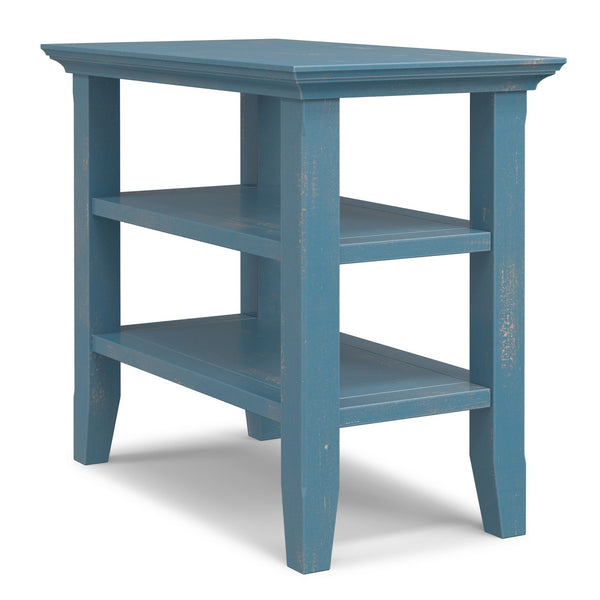 English Elm Acadian Solid Pine Narrow Side Table with Open Shelves in Coastal Blue Farmhouse Finish B136P419854