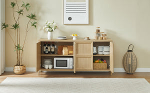 English Elm 67'' Scandinavian Oak Sideboard with Touch Latch Doors Soft Close Hinges Living Room Storage Oak W1820P420817
