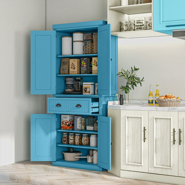 English Elm Homcom 72" Light Blue Kitchen Pantry Cabinet With 4 Doors, Drawer & Adjustable Shelves For Storage W2225P249921