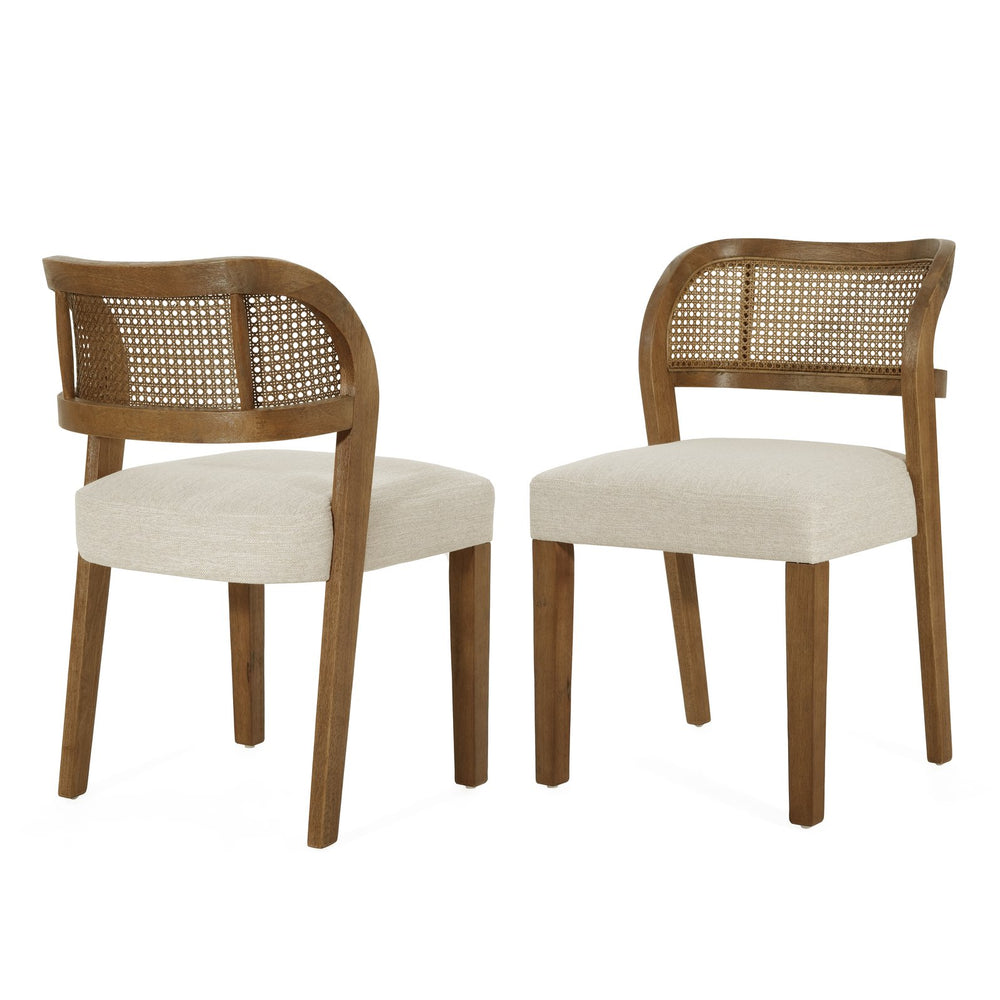 English Elm Hand-woven Rattan Back Dining Chairs Rubberwood Frame Upholstered Armchair Set of 2 Beige,Walnut N768P381887W