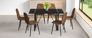 English Elm Table and Chair Set Retro Rectangular Dining with Brown Fabric Seats for Six W1151S04384