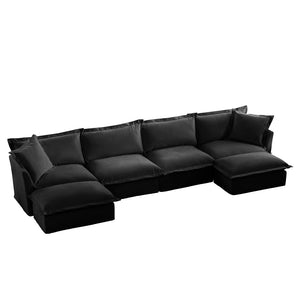 English Elm Slipcovered U-Shape Sectional Couch – Luxurious Chenille Fabric, Deep Seats & French Edges Design, 4-Seater W3041S00116-GIGA