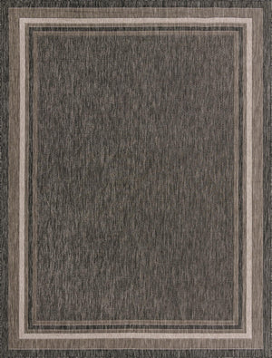 Unique Loom Outdoor Border Soft Border Machine Made Border Rug Black, Ivory 9' 0" x 12' 0"