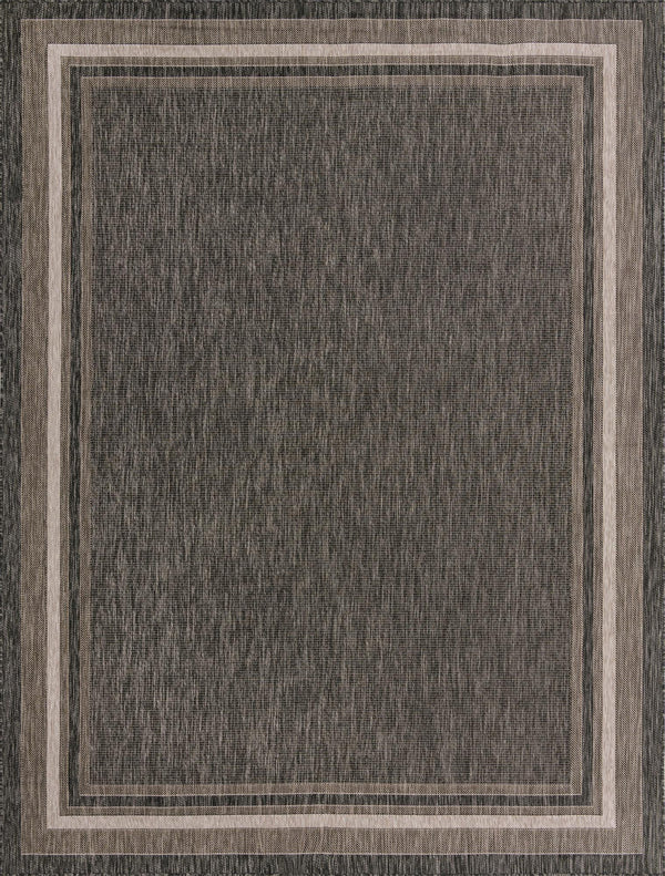 Unique Loom Outdoor Border Soft Border Machine Made Border Rug Black, Ivory 9' 0" x 12' 0"