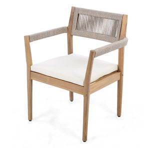 English Elm Christopher Knight Home® - Braided Acacia Wood Outdoor Dining Chairs Set Of 4 – Stylish Teak Finish, Cream Cushions & Armrests N770P286668C004