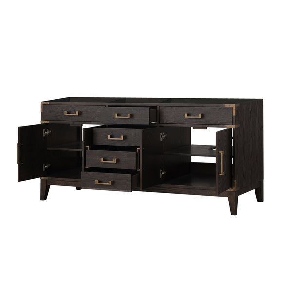 English Elm Brown Oak Double Bath Vanity - Elegant 72" W Design With Ample Storage & Soft-Close Features B2731P259878